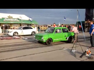 zaz 968 hulk vs mersedes benz c63 amg  drag racing and racing cars.